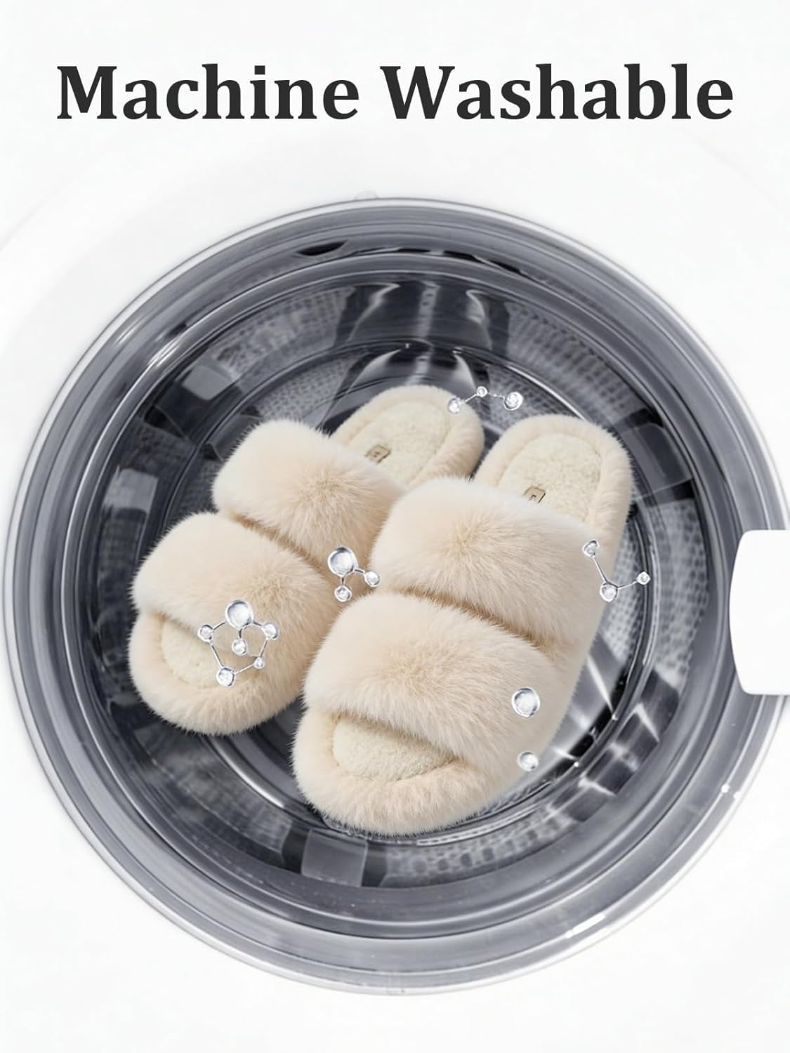 Women's Plush Faux Fur Slippers - Comfortable Open Toe Two-Band Slides with Fleece Lining and Rubber Sole
