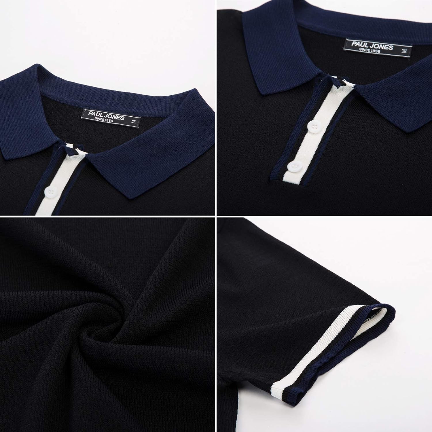 Men's Regular Fit Short Sleeve Polo Shirt - Solid Black Golf Knitwear for Summer