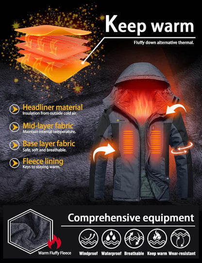 Men's Waterproof Ski Jacket - Warm Winter Coat with Hood, Windproof Design for Snowboarding and Rain
