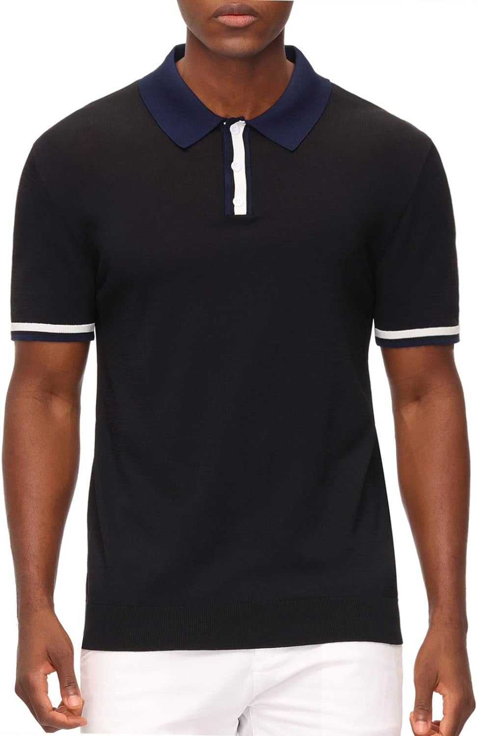 Men's Regular Fit Short Sleeve Polo Shirt - Solid Black Golf Knitwear for Summer