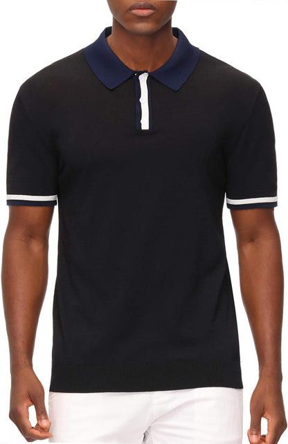 Men's Regular Fit Short Sleeve Polo Shirt - Solid Black Golf Knitwear for Summer