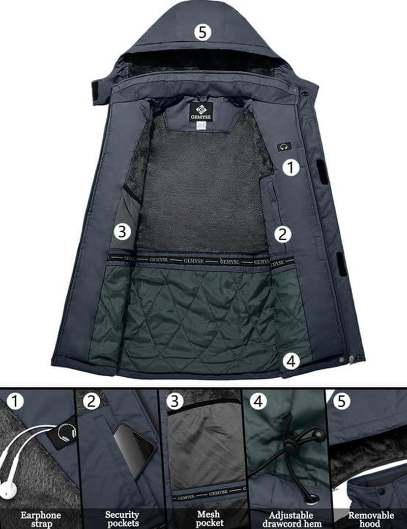 Men's Waterproof Ski Jacket - Warm Winter Coat with Hood, Windproof Design for Snowboarding and Rain