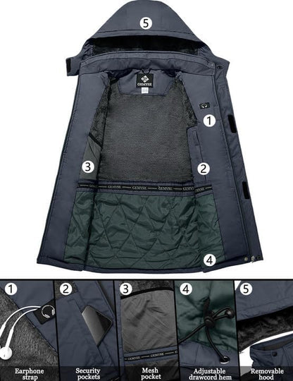 Men's Waterproof Ski Jacket - Warm Winter Coat with Hood, Windproof Design for Snowboarding and Rain
