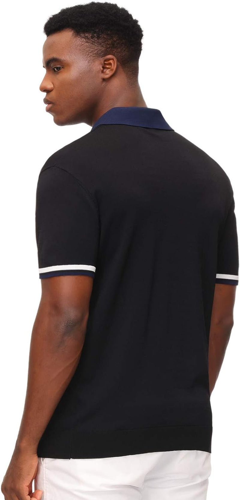 Men's Regular Fit Short Sleeve Polo Shirt - Solid Black Golf Knitwear for Summer