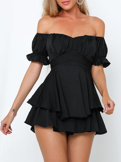 Women's Bohemian Off-Shoulder Ruffle Chiffon Romper with Shorts